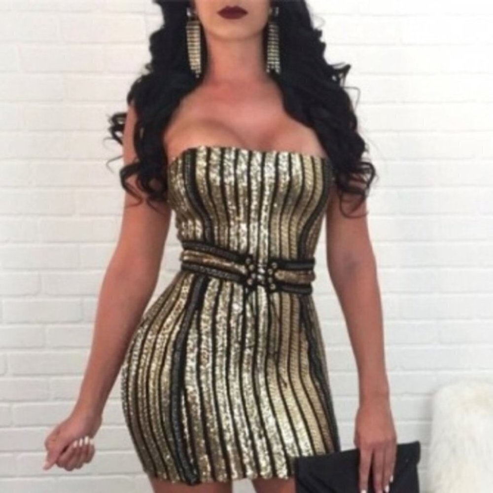 Black & Gold Sequin Mini Dress